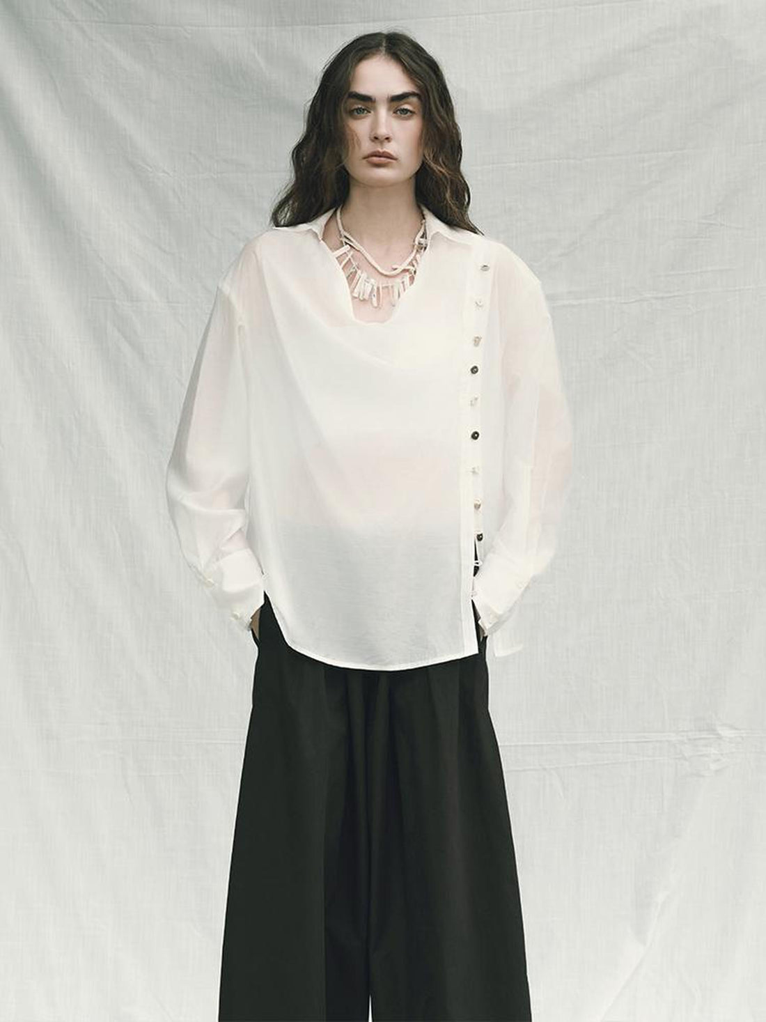 AnnoMundi Lightweight Rayon Drape Collar Relaxed Fit Shirt