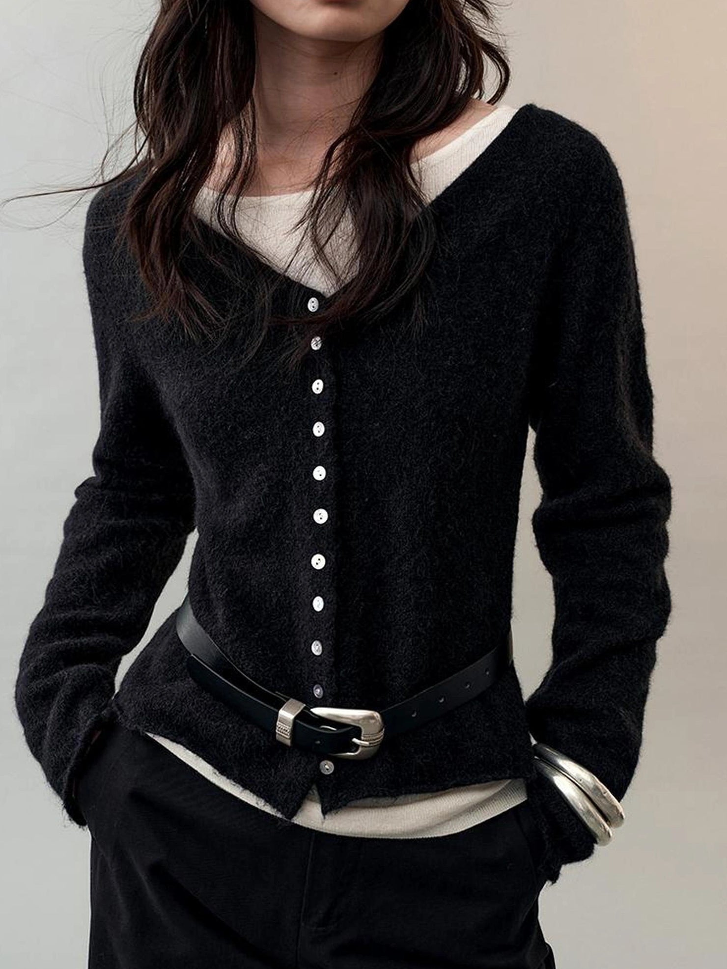 Lightweight Shell Button Knit Cardigan Cardigan