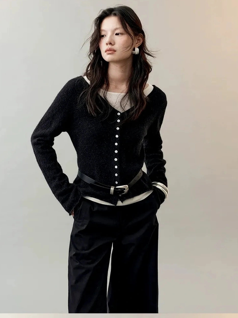 Lightweight Shell Button Knit Cardigan Cardigan