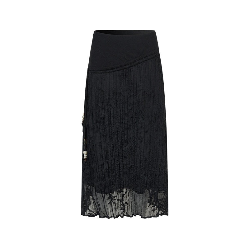 AnnoMundi_Little_Black_Pleated_Loose_Fit_Mid_Waist_Matte_Polyester_For_Women_Midi_Skirts_MISSTT