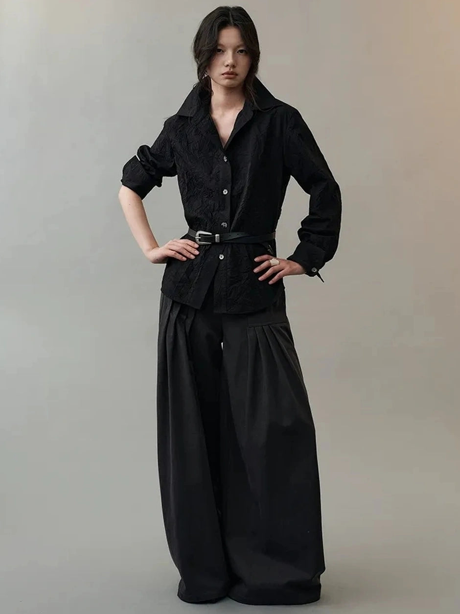 AnnoMundi Loose Fit Pleated Trousers In Black Pants