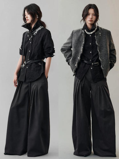 AnnoMundi Loose Fit Pleated Trousers In Black Pants