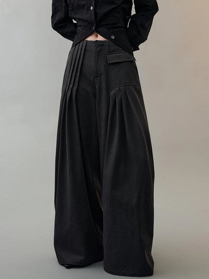 AnnoMundi Loose Fit Pleated Trousers In Black Pants