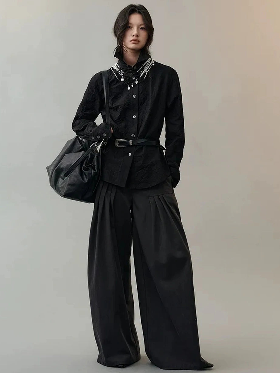 AnnoMundi Loose Fit Pleated Trousers In Black Pants