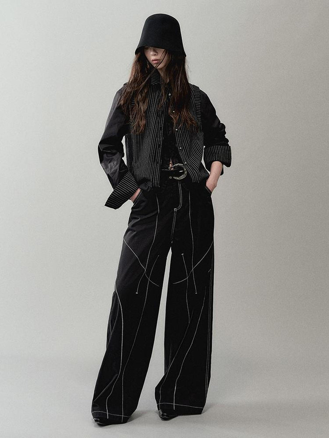 AnnoMundi Loose Fit Track Line Wide Leg Pants