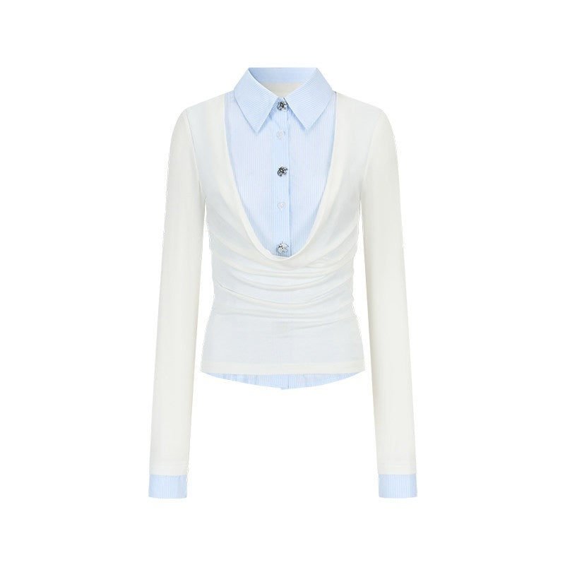 AnnoMundi_Lyocell_Blend_Slim_Fit_Drape_Neck_Long_Sleeve_Women_Black_White_Shirts_MISSTT