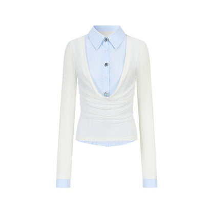 AnnoMundi_Lyocell_Blend_Slim_Fit_Drape_Neck_Long_Sleeve_Women_Black_White_Shirts_MISSTT