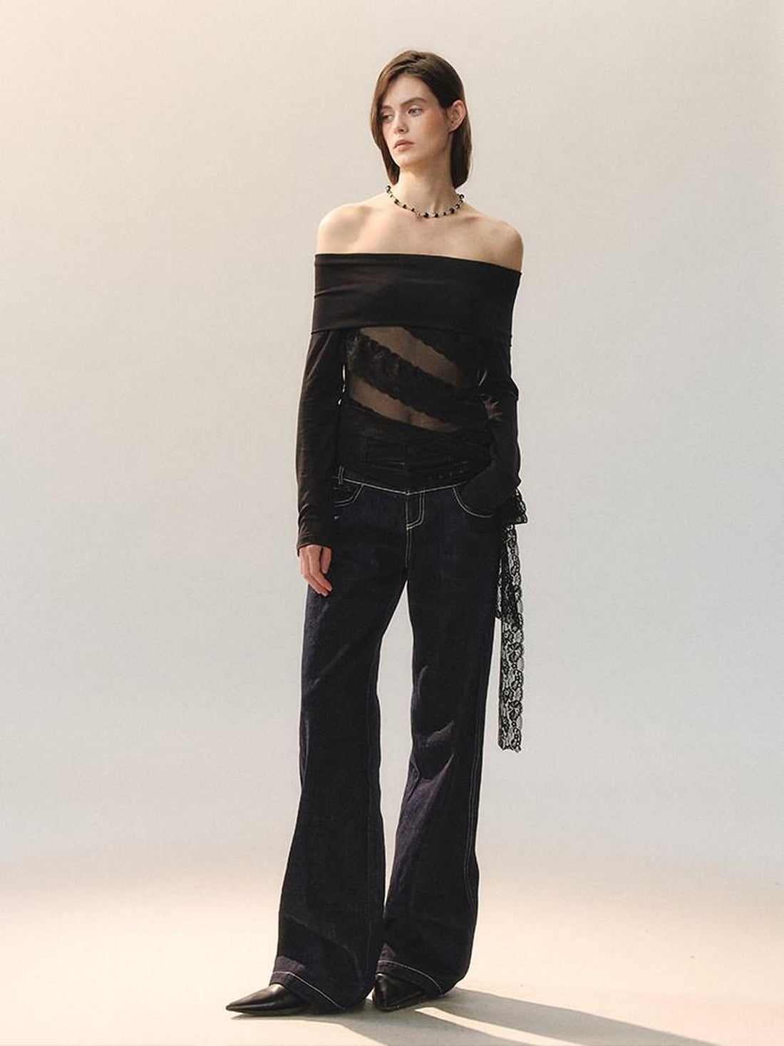 AnnoMundi Machine Embroidered Natural Waist Patchwork Women Cotton Stretch Straight Jeans