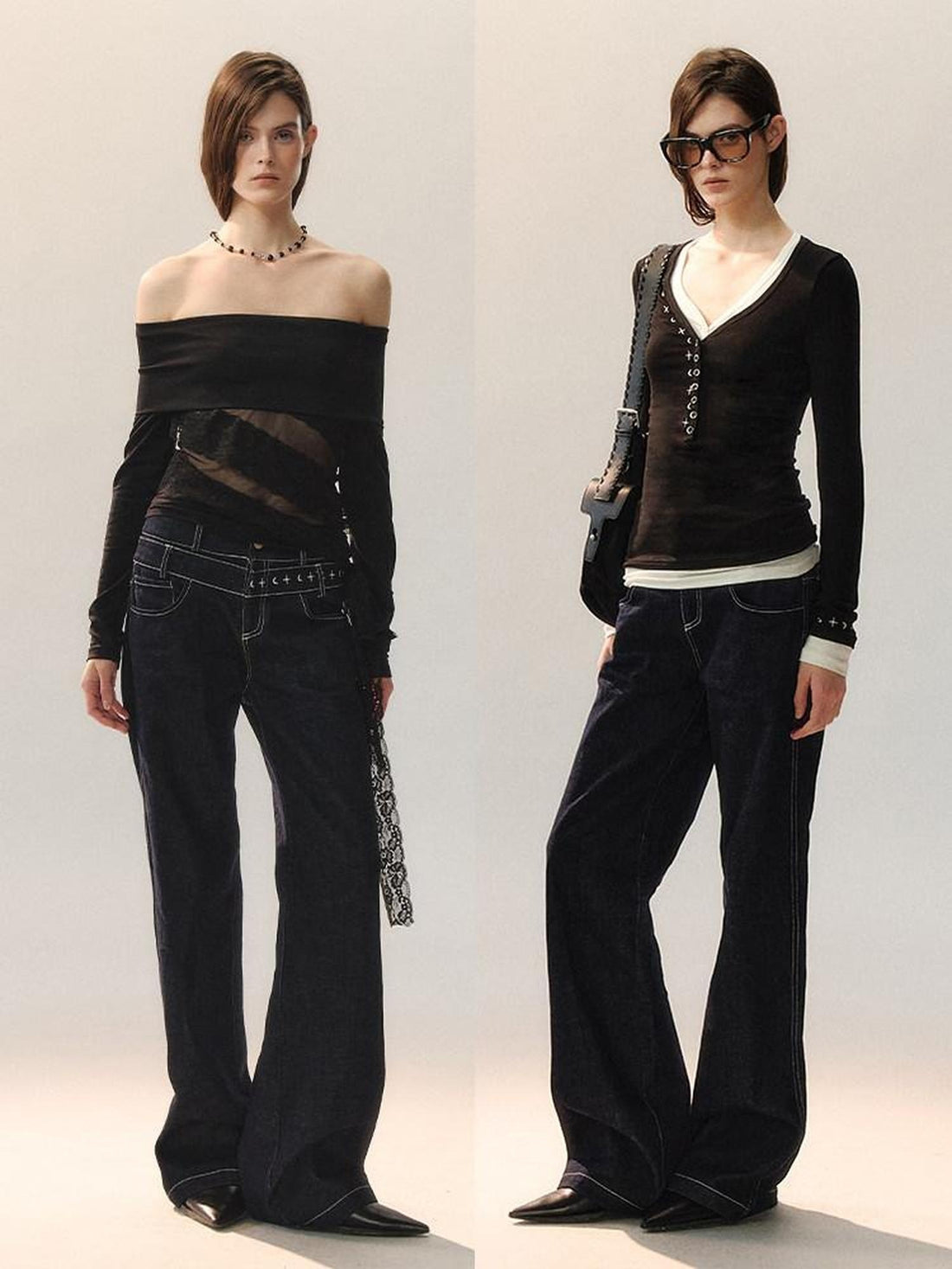 AnnoMundi Machine Embroidered Natural Waist Patchwork Women Cotton Stretch Straight Jeans