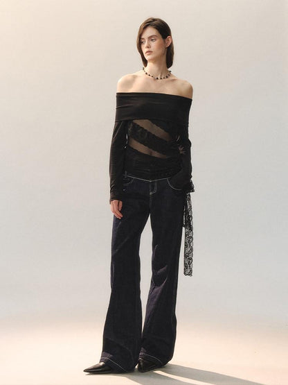 AnnoMundi Machine Embroidered Natural Waist Patchwork Women Cotton Stretch Straight Jeans