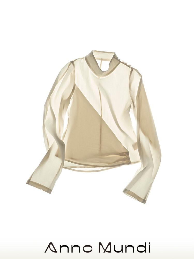 AnnoMundi Matte Diagonal Waist Pleat Stand Collar Women&