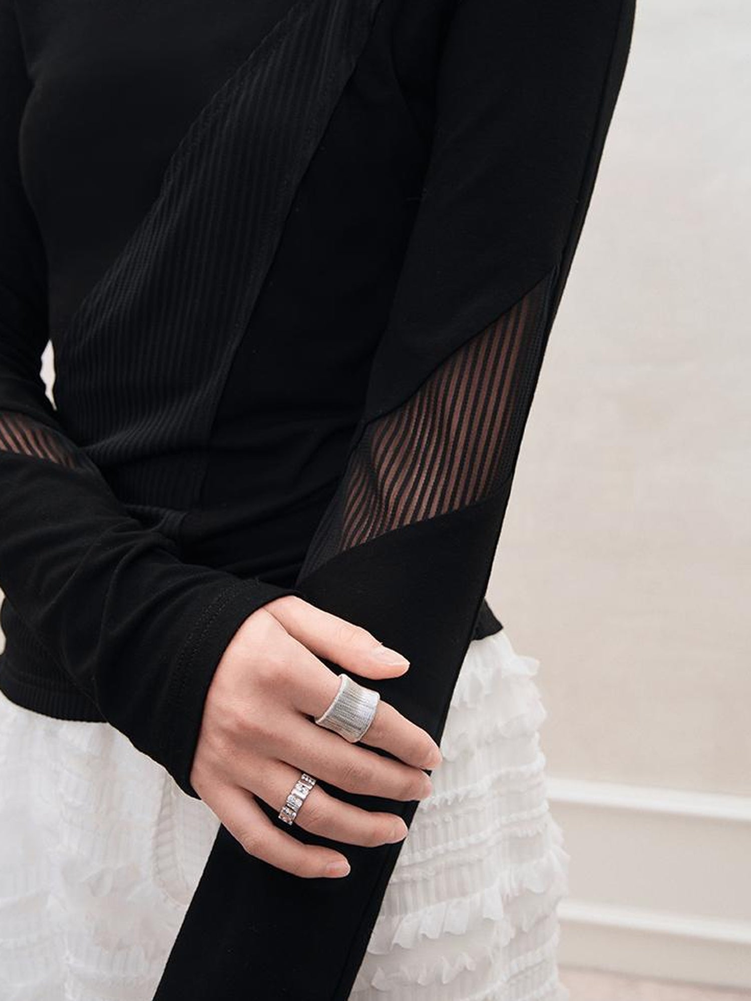 AnnoMundi Mesh Panel Rib Knit Tee
