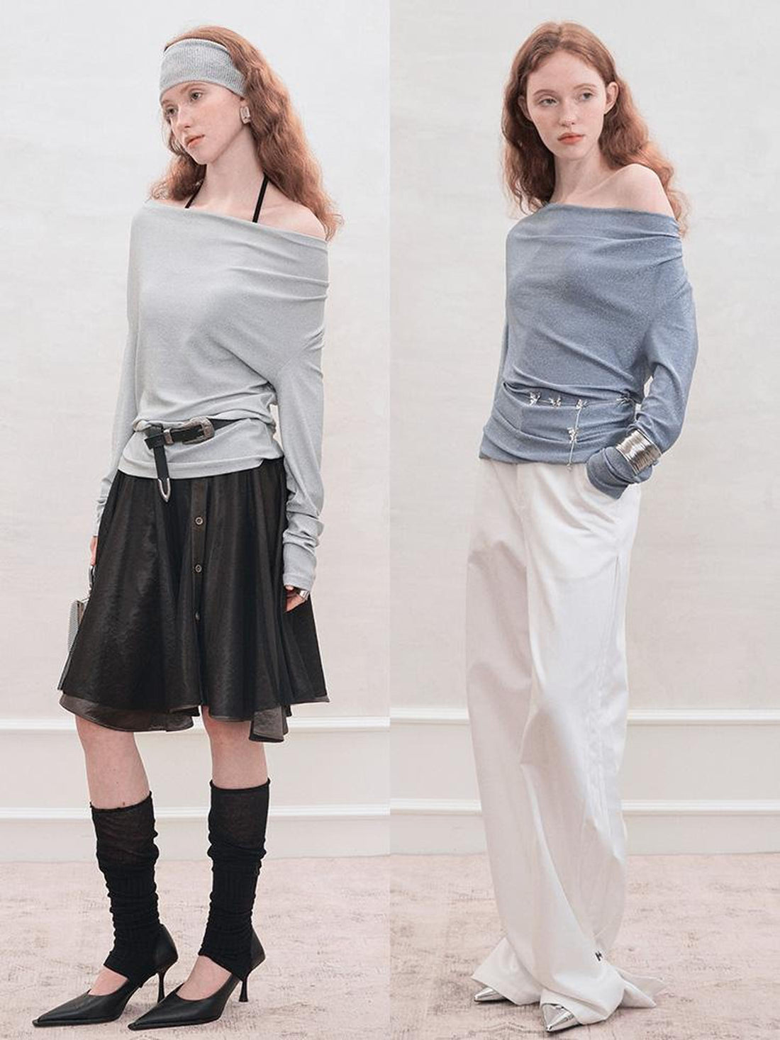 AnnoMundi Metallic Glitter Knit Top V Neck T Shirt Long Sleeve