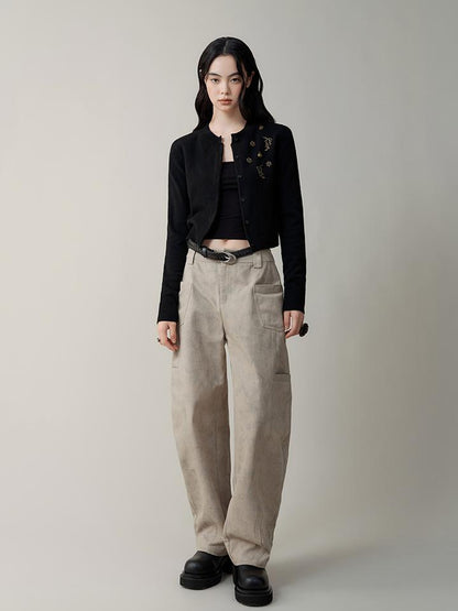 AnnoMundi Metallic Rose Wool Cardigan Asymmetrical Hem