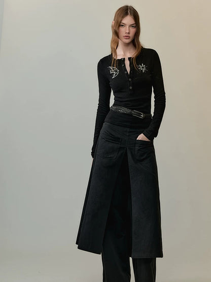 AnnoMundi Mid High Waist Deconstructed Cargo Wide Leg Unisex Black Cotton Blend Pants