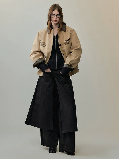 AnnoMundi Mid High Waist Deconstructed Cargo Wide Leg Unisex Black Cotton Blend Pants