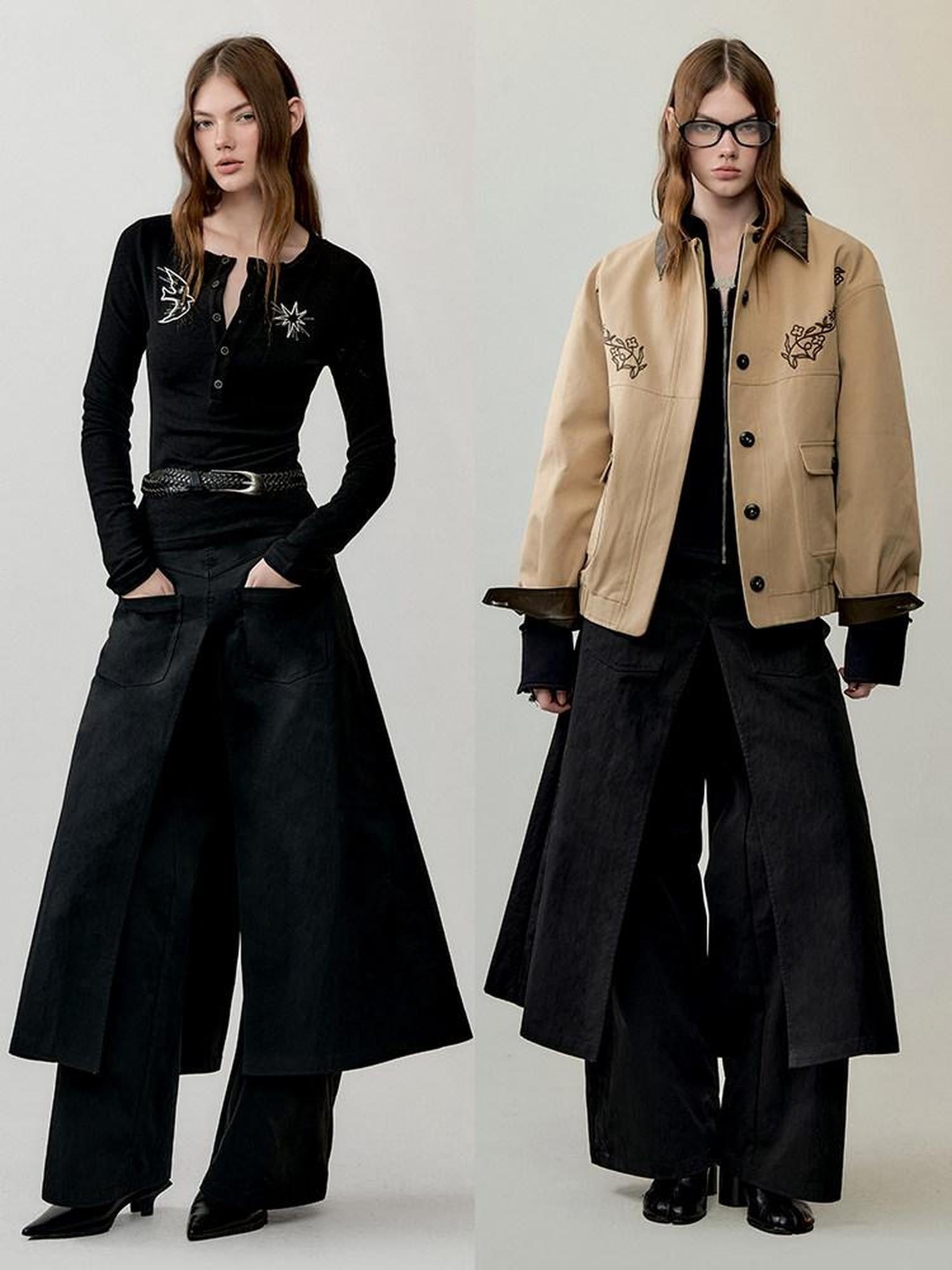 AnnoMundi Mid High Waist Deconstructed Cargo Wide Leg Unisex Black Cotton Blend Pants