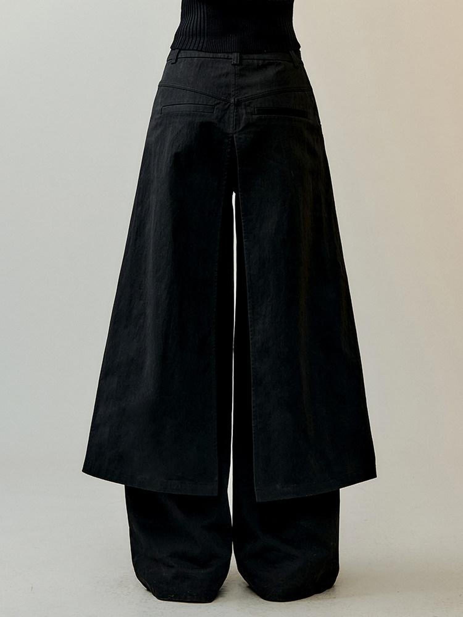 AnnoMundi Mid High Waist Deconstructed Cargo Wide Leg Unisex Black Cotton Blend Pants