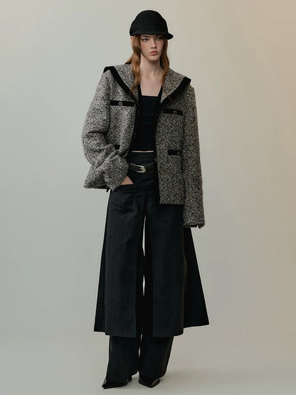 AnnoMundi Mid High Waist Deconstructed Cargo Wide Leg Unisex Black Cotton Blend Pants