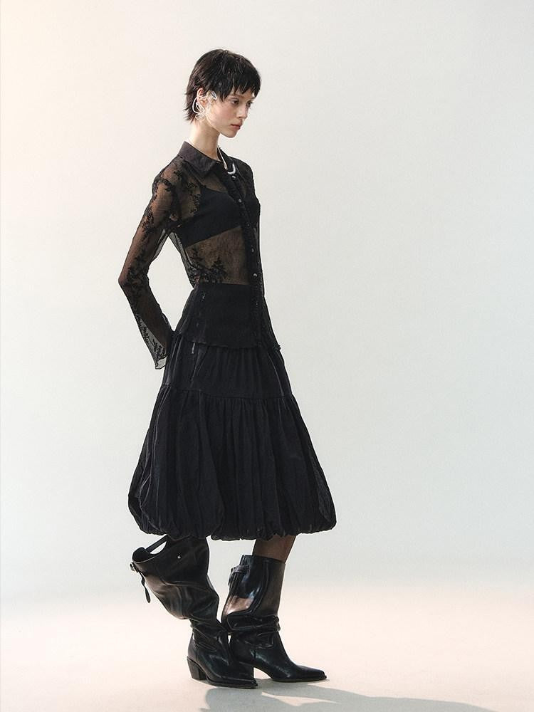 AnnoMundi Mid Length Spliced Sheer Waist Puffed Women&