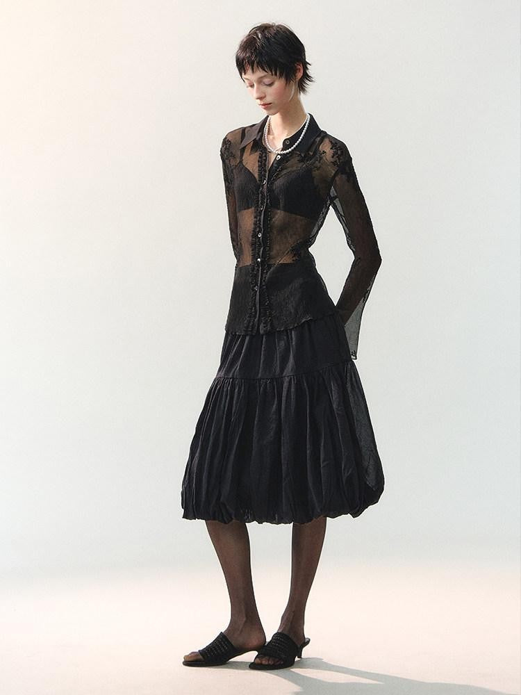 AnnoMundi Mid Length Spliced Sheer Waist Puffed Women&