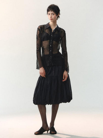 AnnoMundi Mid Length Spliced Sheer Waist Puffed Women&