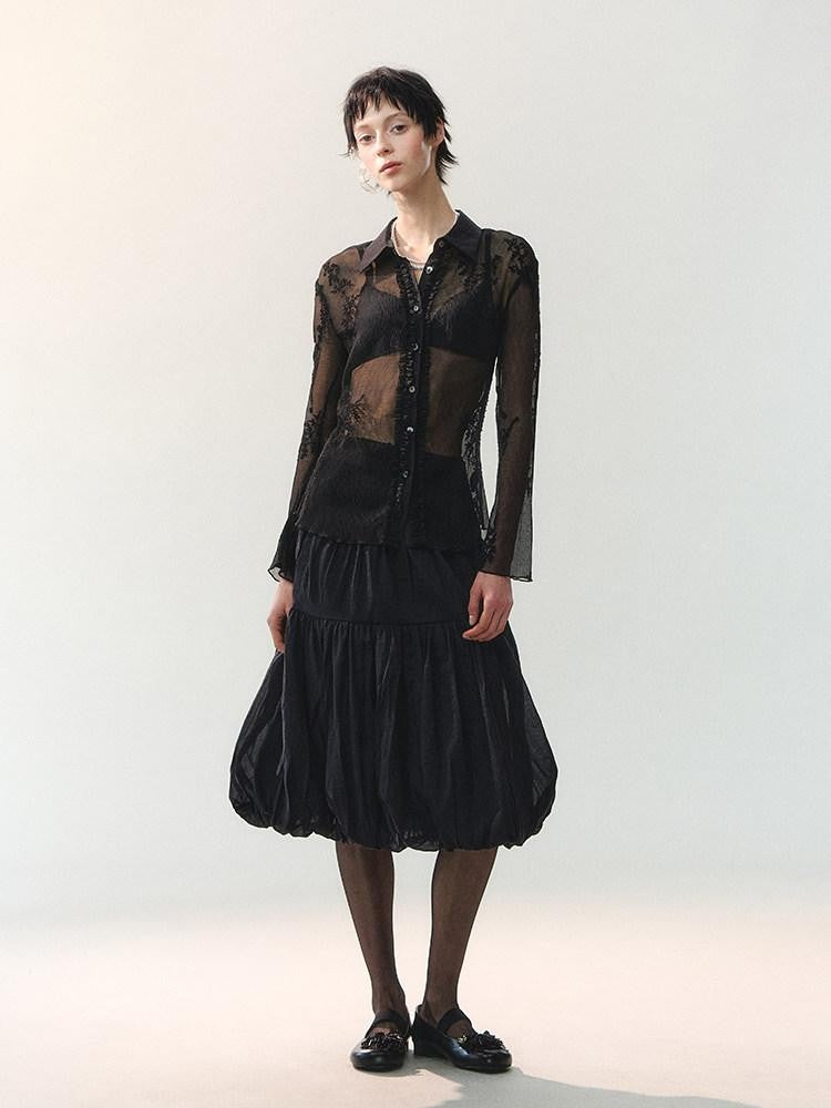 AnnoMundi Mid Length Spliced Sheer Waist Puffed Women&