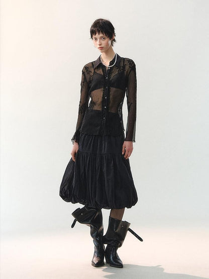 AnnoMundi Mid Length Spliced Sheer Waist Puffed Women&