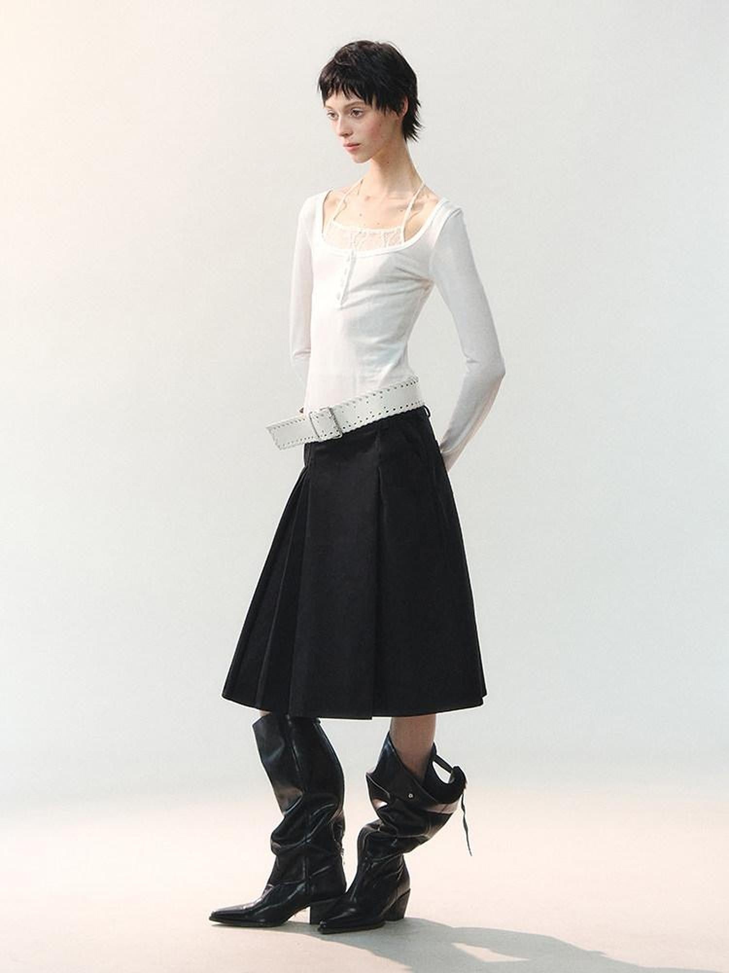 AnnoMundi Midnight Asymmetric Pleated A Line Women&