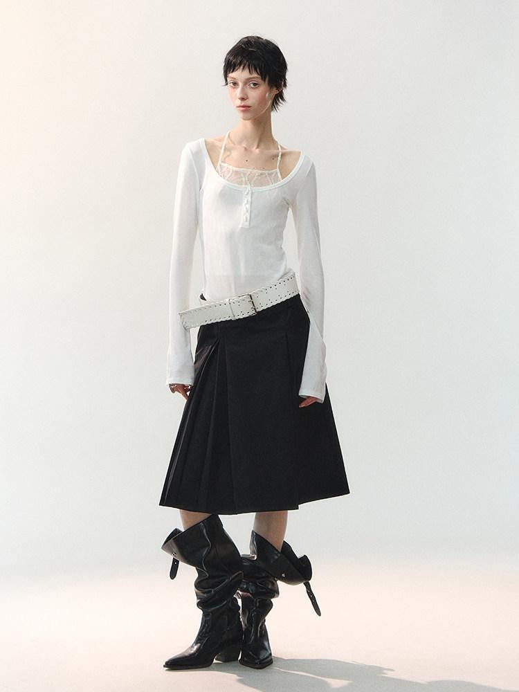 AnnoMundi Midnight Asymmetric Pleated A Line Women&