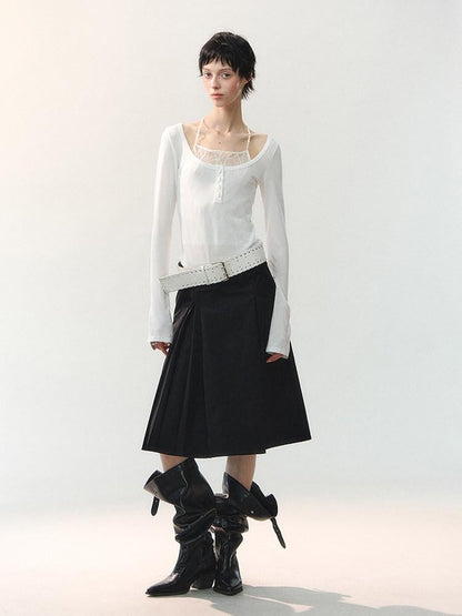 AnnoMundi Midnight Asymmetric Pleated A Line Women&
