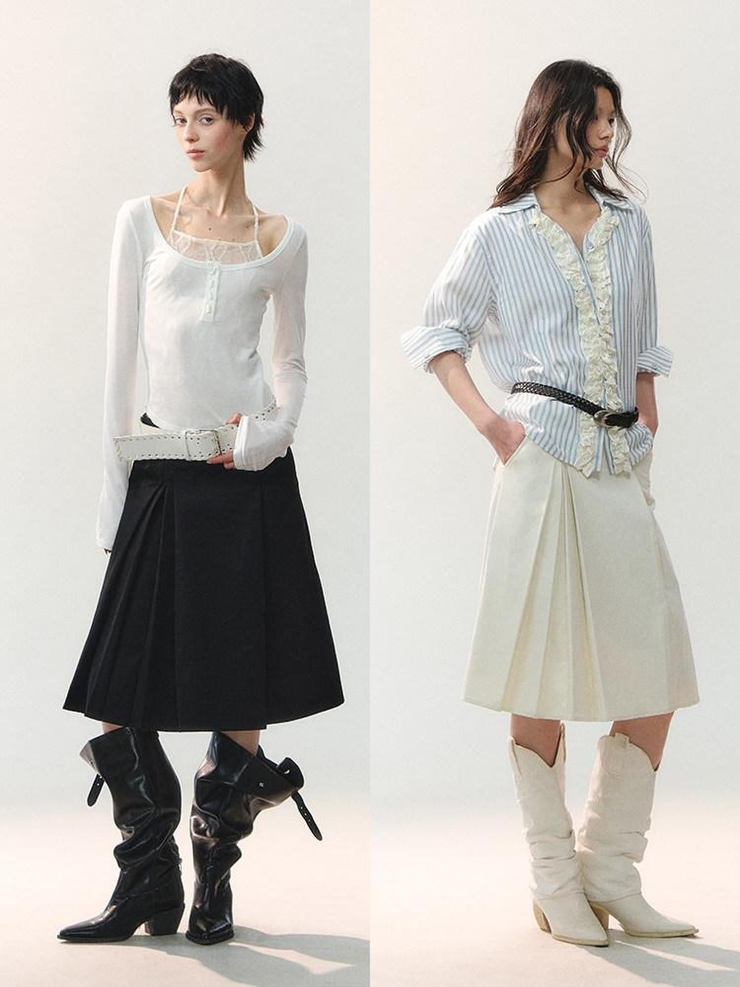 AnnoMundi Midnight Asymmetric Pleated A Line Women&