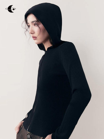 AnnoMundi Midnight Vintage Slim Hooded Zipper Pullover Women&