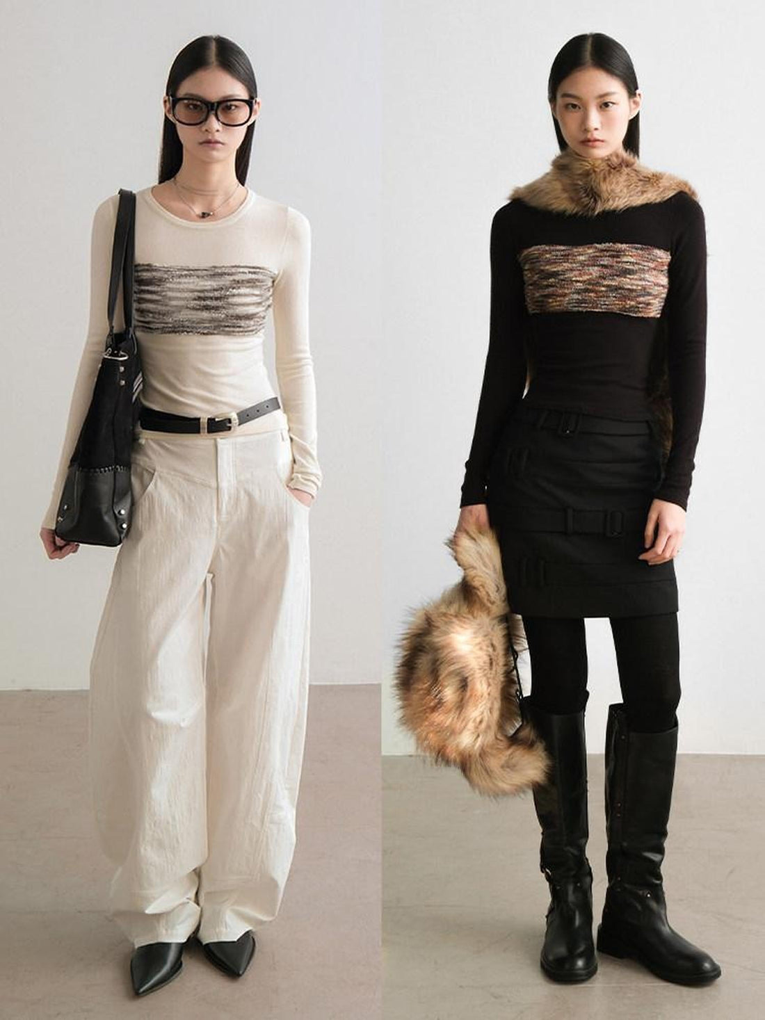 AnnoMundi Minimal Slim Contrast Colorblock Pullover Knit Women Polyester Blend Sweaters