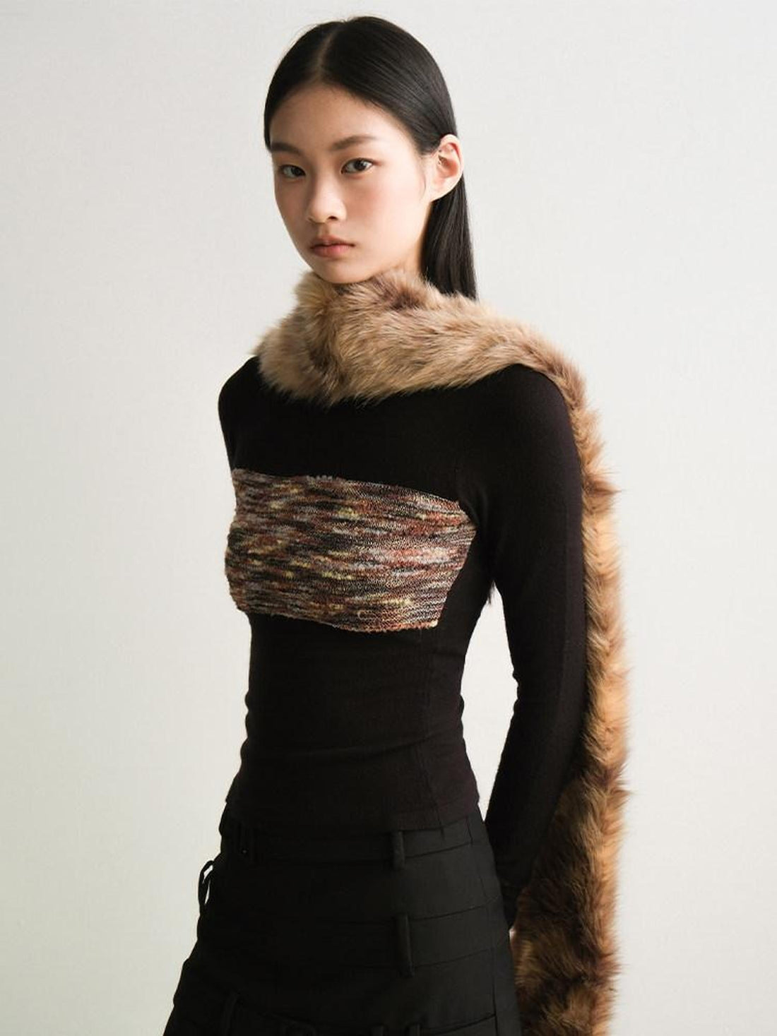 AnnoMundi Minimal Slim Contrast Colorblock Pullover Knit Women Polyester Blend Sweaters