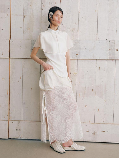 AnnoMundi Minimalist Double Layer Detachable Shoulder Stand Collar Women&