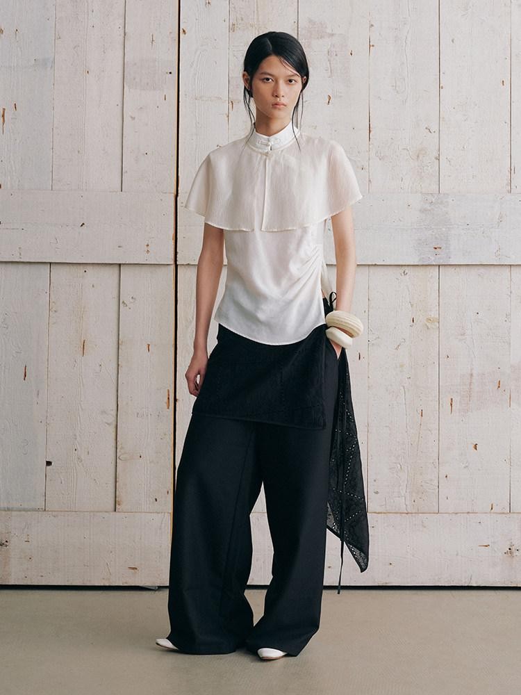 AnnoMundi Minimalist Double Layer Detachable Shoulder Stand Collar Women&