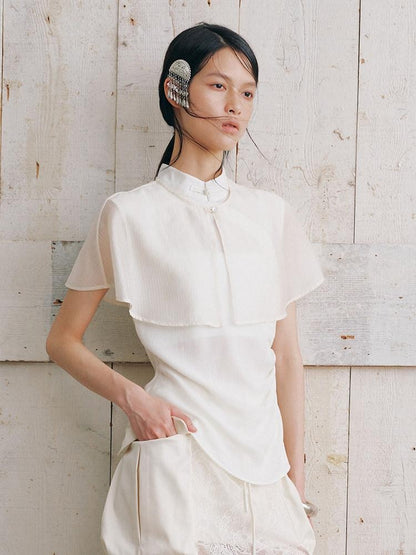 AnnoMundi Minimalist Double Layer Detachable Shoulder Stand Collar Women&