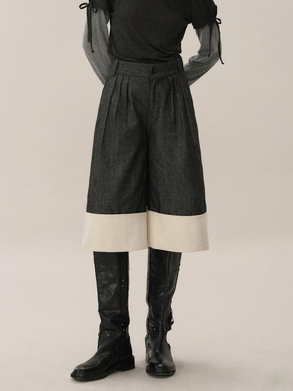 AnnoMundi Minimalist Layered Color Block Wide Leg Pleated Women&
