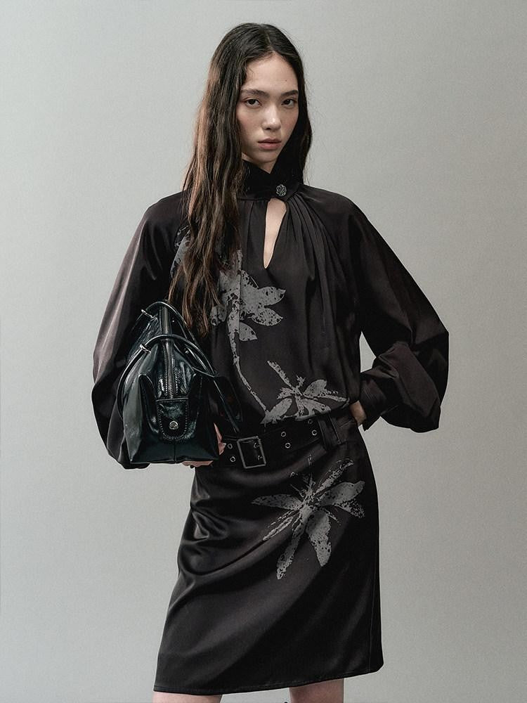 AnnoMundi Mist Floral Print Belted Asymmetric Neck Women&
