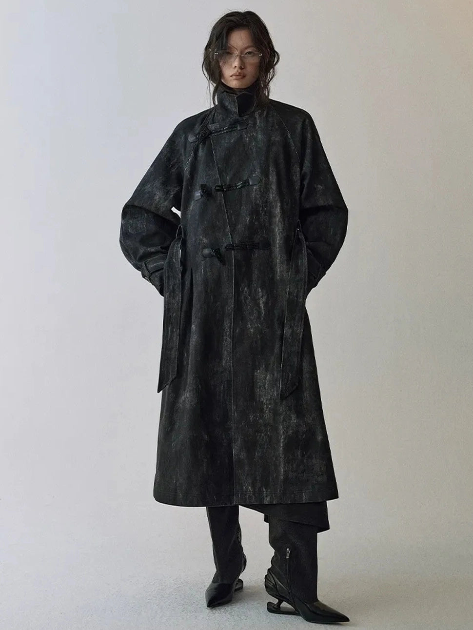 AnnoMundi Moon Washed Draped Cotton Trench Coat