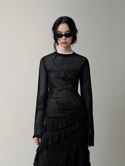 AnnoMundi Mystic Shadow Sheer Rose Jacquard Knit Women&