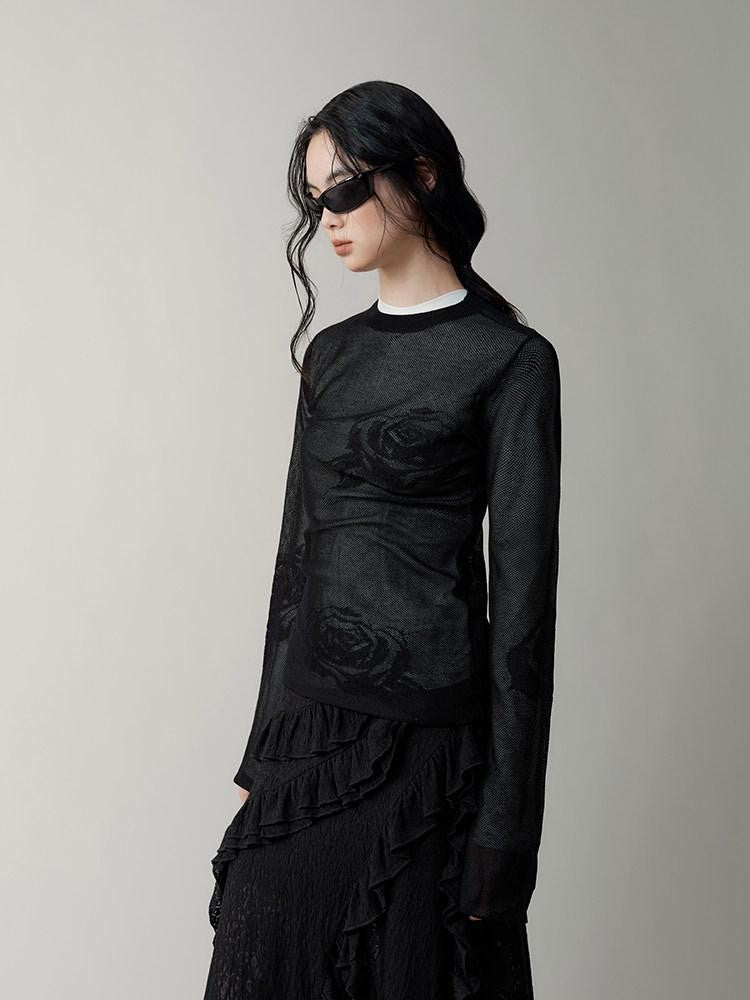 AnnoMundi Mystic Shadow Sheer Rose Jacquard Knit Women&