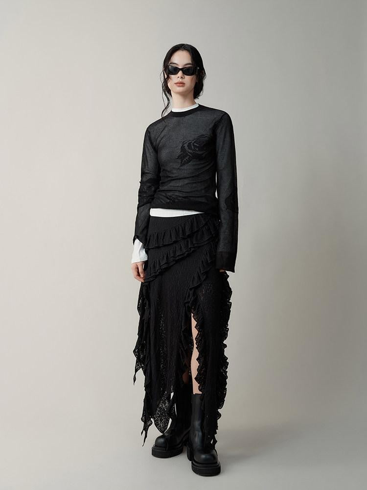 AnnoMundi Mystic Shadow Sheer Rose Jacquard Knit Women&