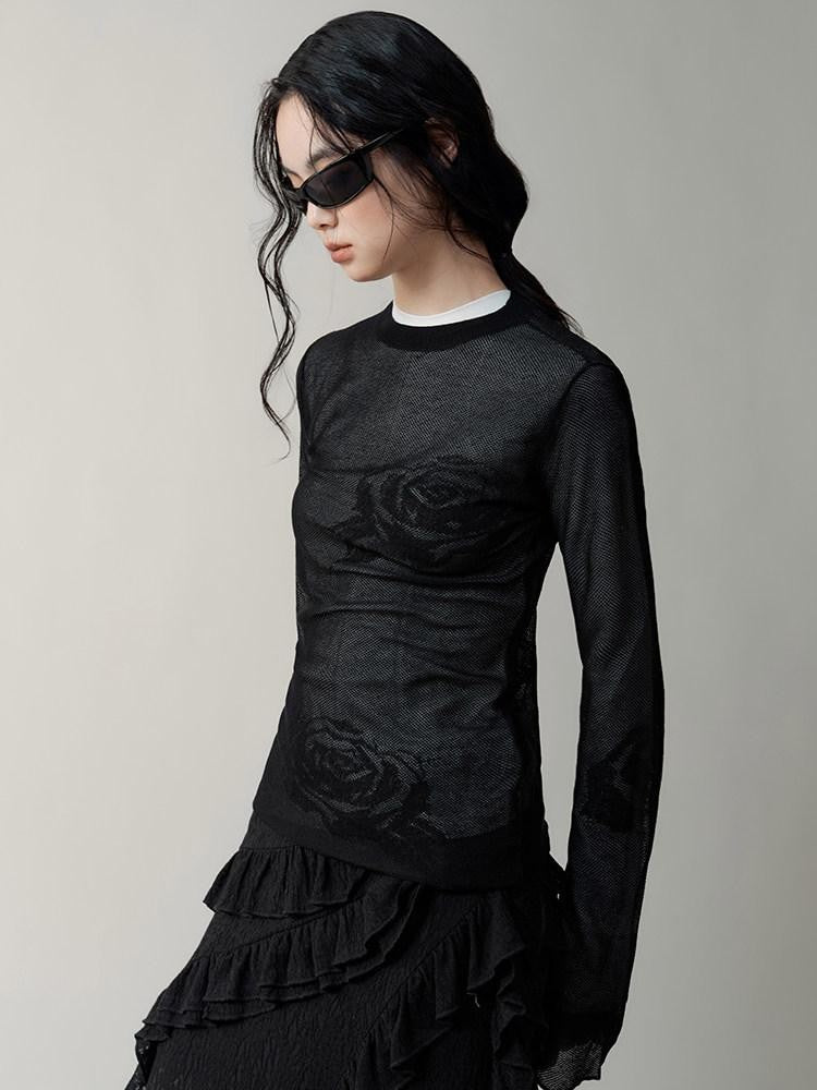AnnoMundi Mystic Shadow Sheer Rose Jacquard Knit Women&