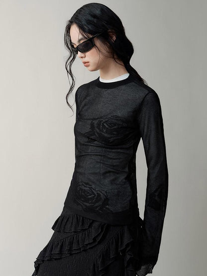 AnnoMundi Mystic Shadow Sheer Rose Jacquard Knit Women&