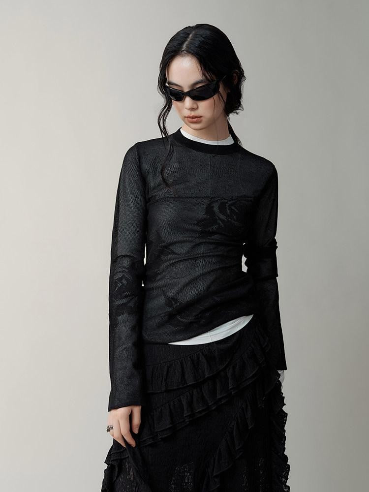 AnnoMundi Mystic Shadow Sheer Rose Jacquard Knit Women&