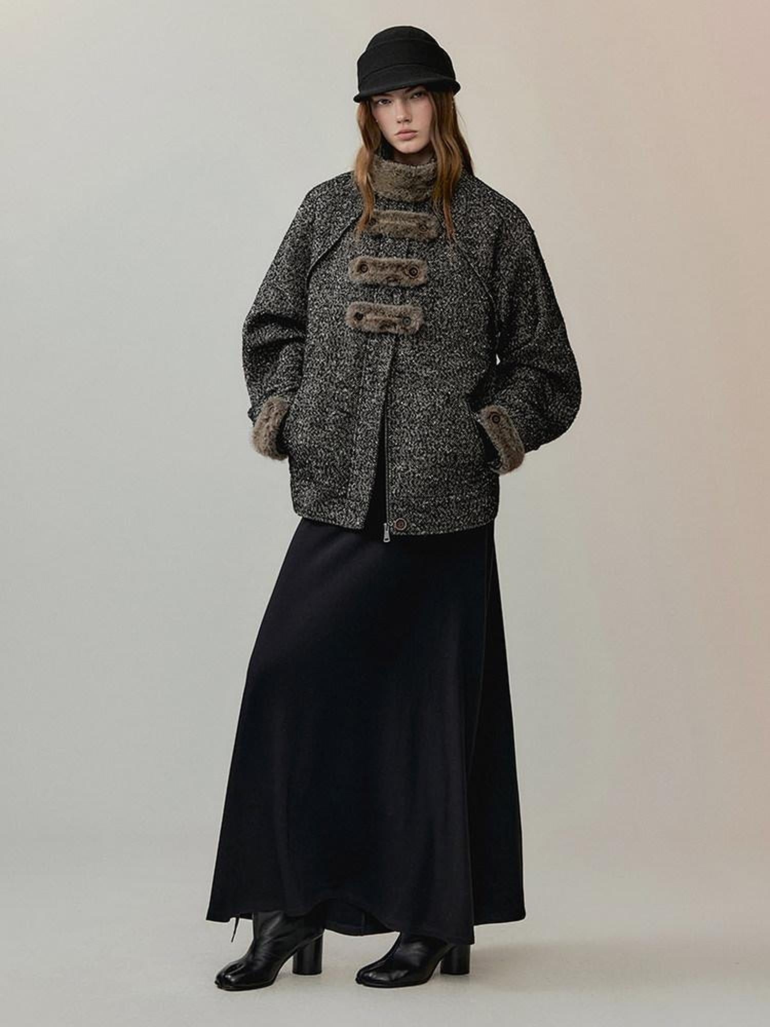 AnnoMundi Office Polyester Relaxed Fit Notch Collar Midlength Womens Taupe Short Coats