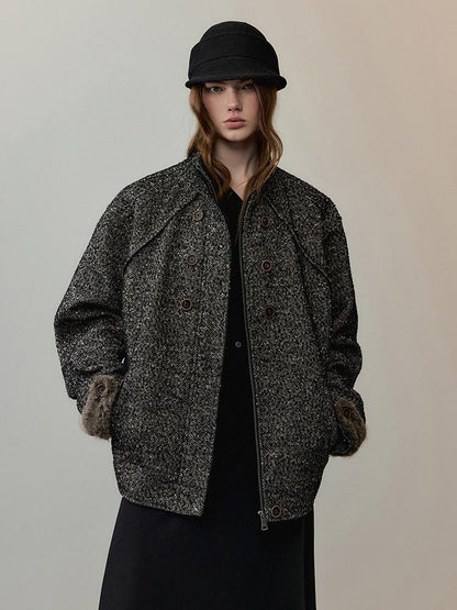 AnnoMundi Office Polyester Relaxed Fit Notch Collar Midlength Womens Taupe Short Coats