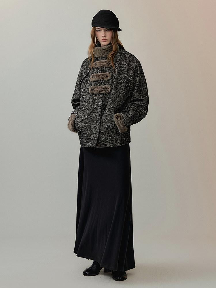 AnnoMundi Office Polyester Relaxed Fit Notch Collar Midlength Womens Taupe Short Coats